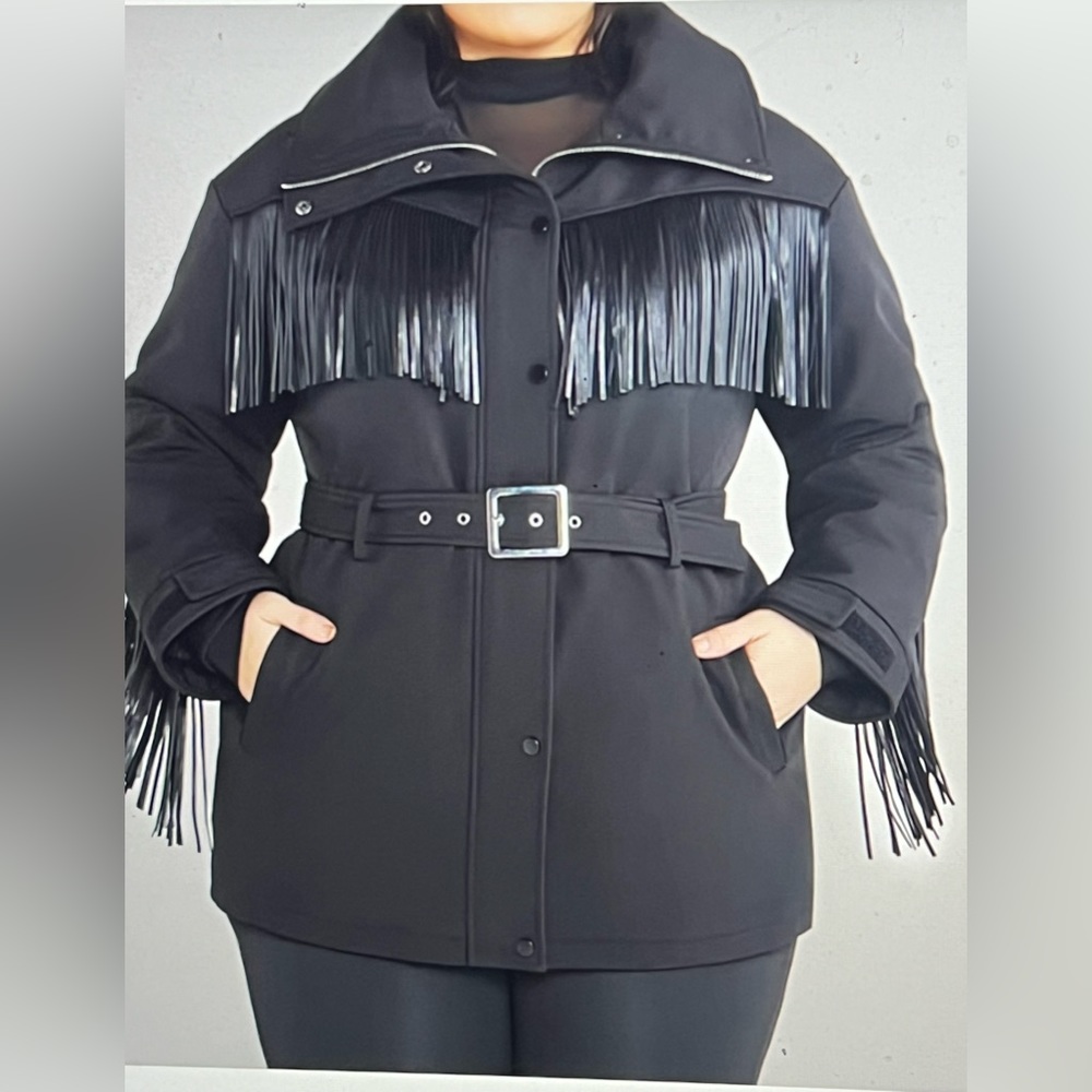 Women’s black coat with tassels